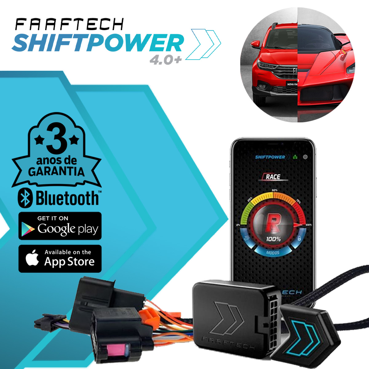 Shift Power 4.0 para Fiat Mobi 2016 a 2020 com Suporte para