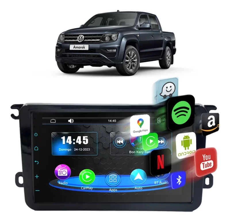 Kit Central Multimídia Carplay 2 Din Preta Volkswagen Amarok - Imagem 1