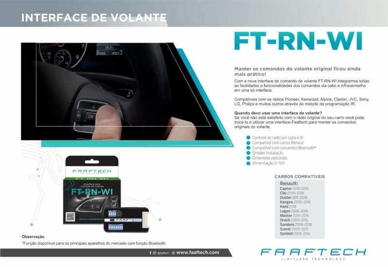 Interface De Volante Faaftech Para Renault FT-RN-WI - Imagem 4
