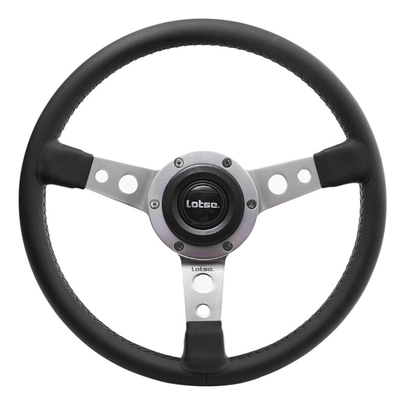 Volante Classico Lotse Britan Couro Preto Haste Polida - Imagem 1