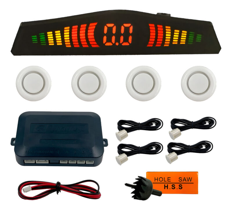 Sensor De Ré Estacionamento Cinoy 4 Pontos Sonoro Universal Branco - Imagem 1